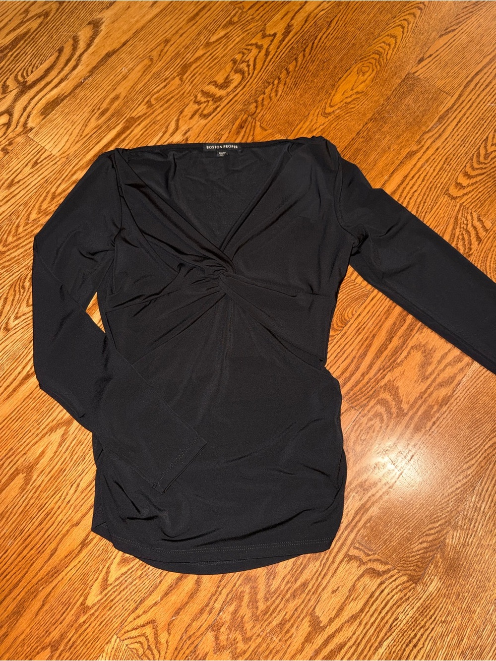 Boston Proper Black Long-Sleeve Twist-Front V-Neck Top